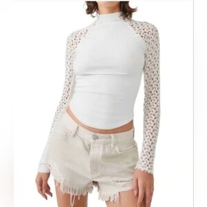 Free People Clemente Crochet Sleeve Mock Neck